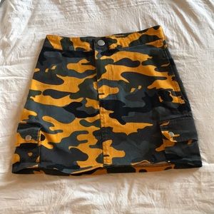 Yellow Camo Denim Skirt